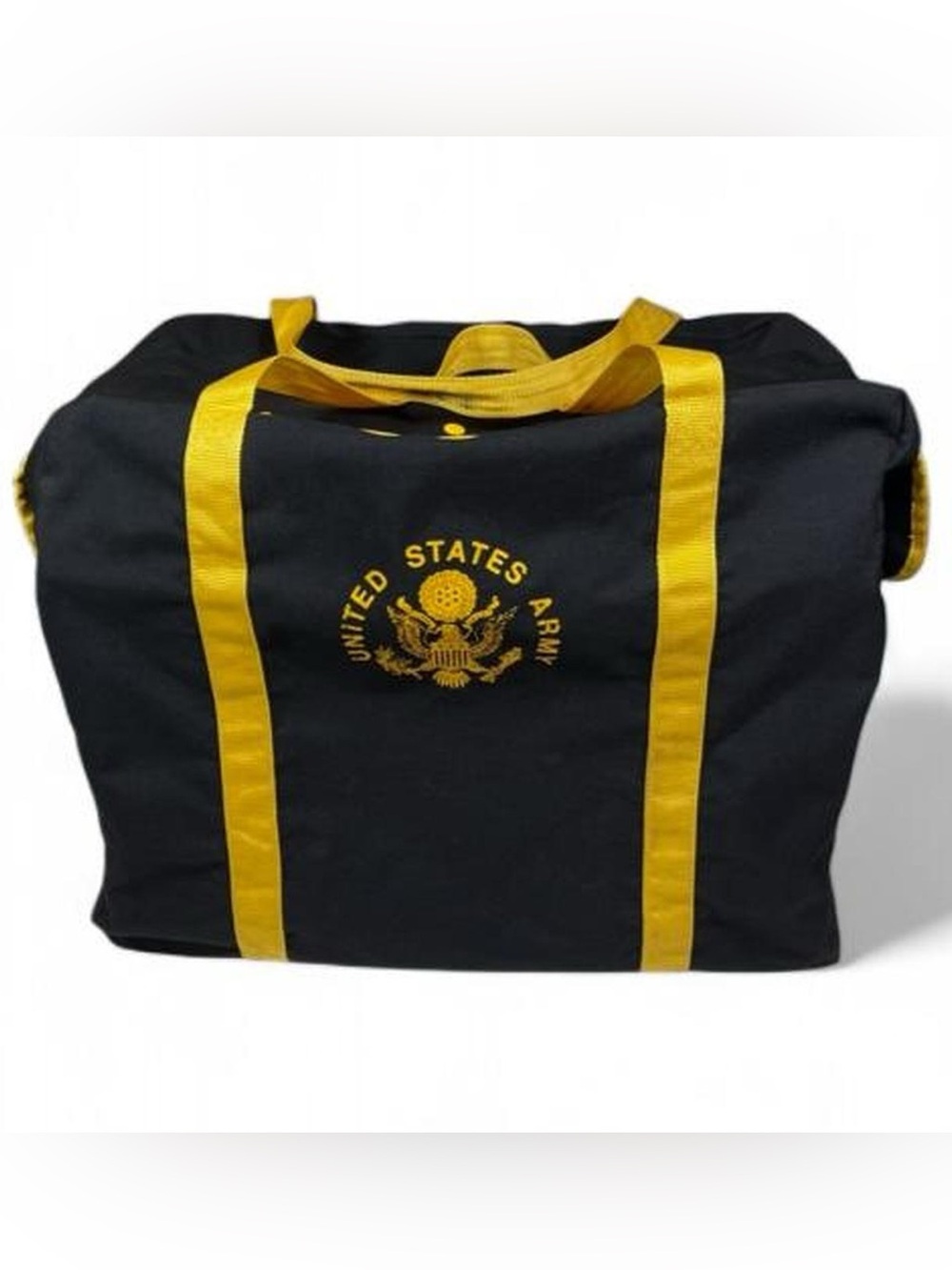 VINTAGE 90s U.S. Army Black & Yellow Large Duffel Bag Decal Logo Rare Find